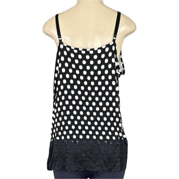 Lane Bryant +22/24 Black-White Splash Dots Lace Trim Adjustable Straps Camisole - Picture 4 of 6